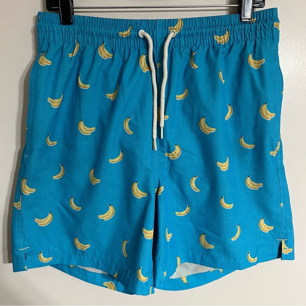 Men’s Wave Zone Blue With Yellow Banana Print Swim‎ Trunks Board Shorts Size Med